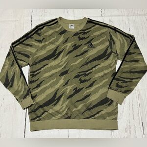 Adidas mens L green black camoflauge long sleeve pullover lightweight sweatshirt